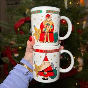 Festive Whimsy Celestial Santa Christmas Mugs Set Of Two